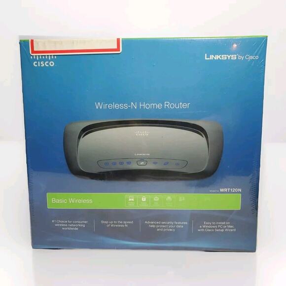 New SEALED Linksys Wireless-N Home Router Cisco Model WRT120N 2.4 GHz Four Port - Picture 1 of 6